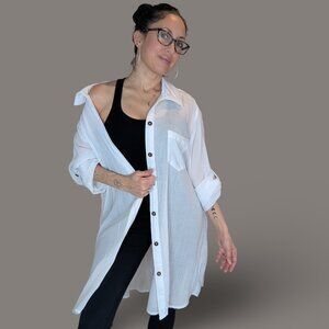 Mynah White Gauzy Button Front Swim Coverup - 2X - Suitable for all sizes below